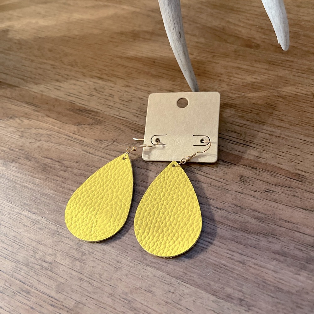 Yellow Leather Drop Earrings